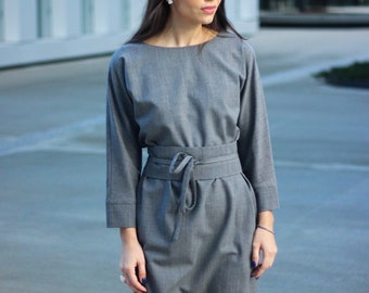 Wool gray dress, cocon midi dress, dress with pockets, womens dresses, casual office dress, sustainable, OLIVIA dress