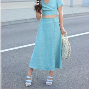 Linen wrap skirt, long skirt, linen clothing, aline skirt, midi skirt, two piece set skirt linen, summer KIM skirt image 3