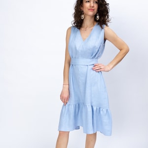 Light blue linen dress, midi dress, linen tunic, summer linen dress, linen clothing, dresses for woman, a line VANDA dress
