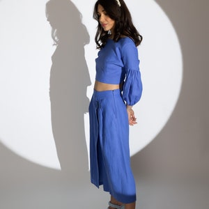 Linen two piece set, linen crop top, linen pants, summer set, linen clothing, wrap top, gaucho pants, joggers set, STILA and ARIELA set