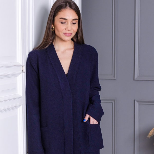 Veste en laine bouillie, veste en laine écologique naturelle, blazer en laine, cardigan en laine, veste pull ZOE, cardigan violet, cardigan femme, veste kimono