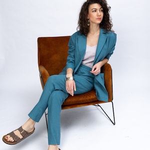 Linen suit women, linen 2 piece set, linen elastic waist pants, linen pants, linen trousers, linen blazer, TRACY suit