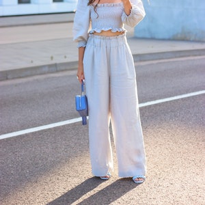 Linen palazzo pants, high waisted pants, linen trousers women, wide leg linen pants, lounge pants, flare pants, comfy NERINGA pants