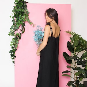 Slip dress, linen dress, maxi dress, long black dress, summer dress, sun dress, linen clothing, boho dress, beach CHLOE dress