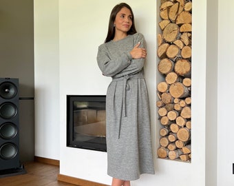 Wool gray dress, warm dress, oversized dress, fall dress, long dress, midi dress, casual dress, KRISTINA dress, wool clothing