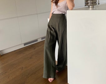 Wide leg linen pants, linen pants for women, highwaisted linen pants, harem pants, parachute pants, flare pants, LAIMA pants, baggy pants