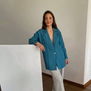 Linen blazer women, oversized blazer, jacket women, formal blue jacket, linen clothing, summer blazer, linen cardigan, womens blazer CLAIR image 2