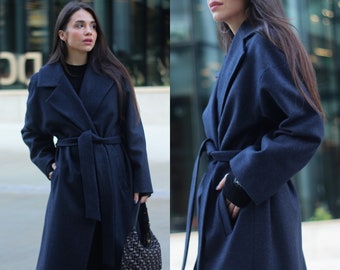 Oversized wool coat, natural wool coat, dark blue coat, one size coat, loose coat, warm winter coat, SCARLETT coat