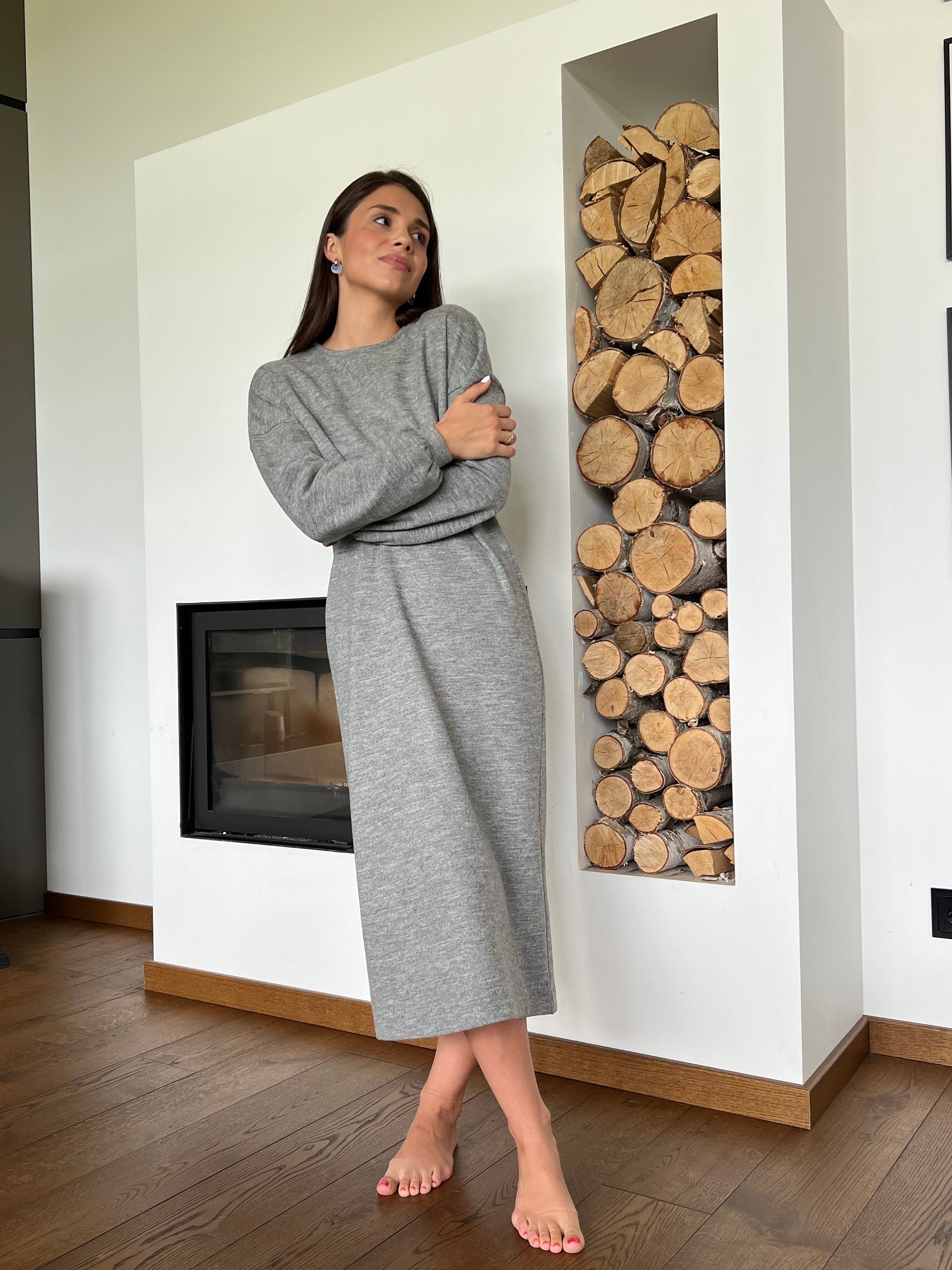 midi grey sweater dress Ingrid & Isabel V Neck Sweater Maternity Dress - Dark Gray main image 0