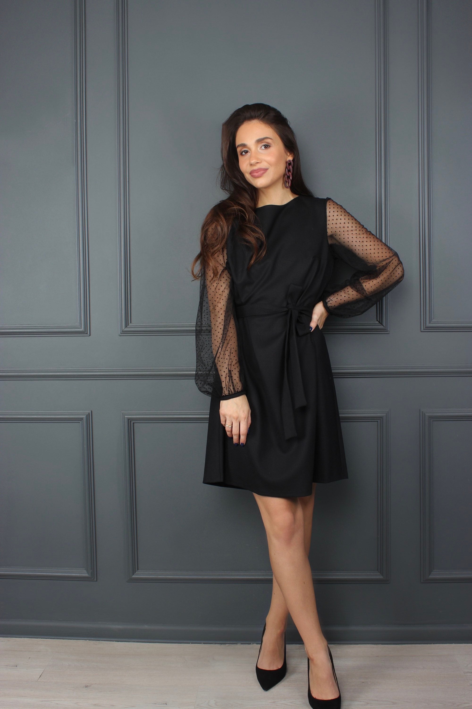 Little Black Dress, Wool Mini Dress, Party Dress, Cocktail Evening Dress, Long Puffy Sleeve Dress, Romantic Elegant Dinara Dress