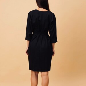 Black wool kimono dress, midi dress, wide belt dress, elegant winter dress, minimalist formal dress, casual OLIVIA dress image 7
