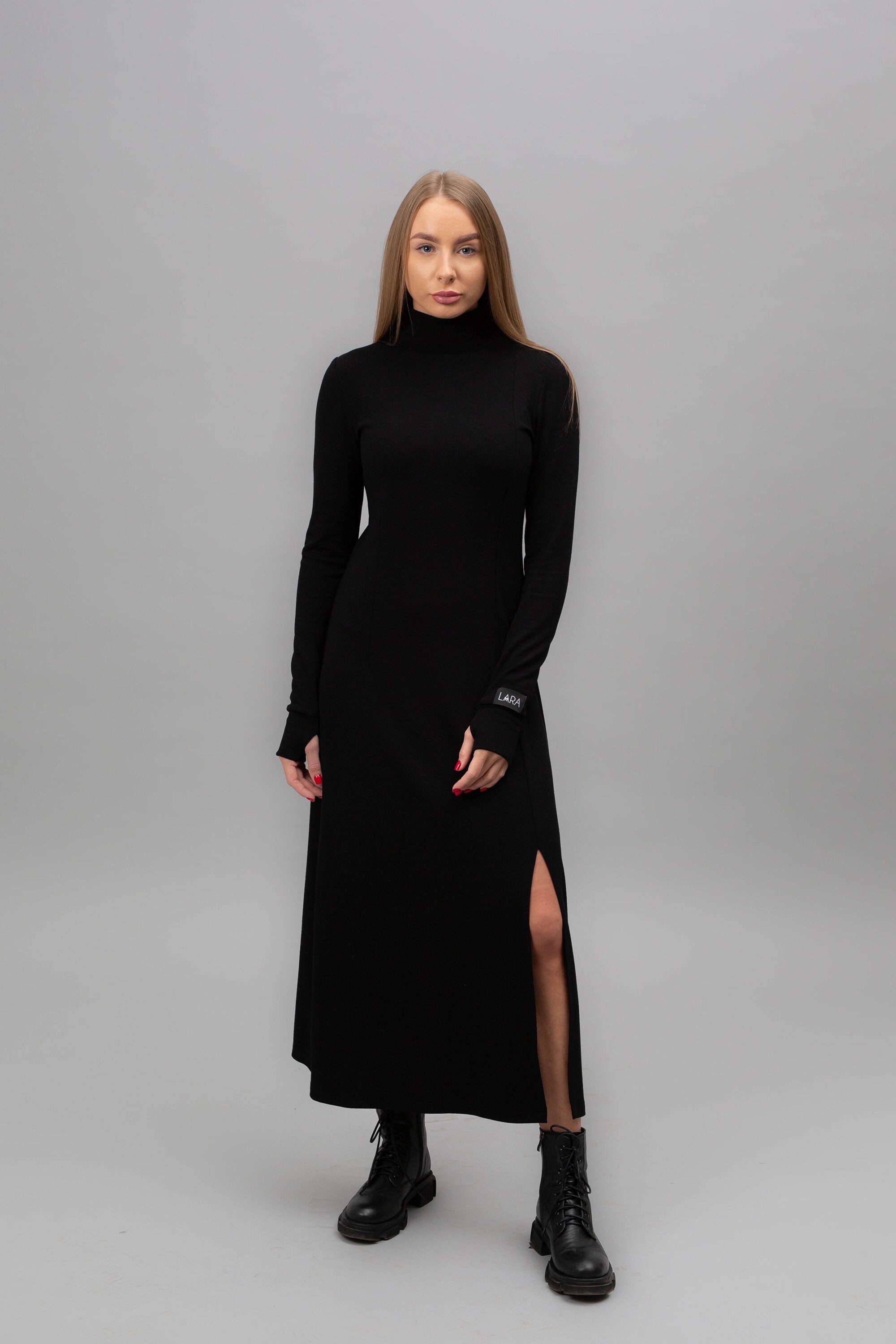 Black Long Dress Long Sleeved Maxi Dress Elegant Womens - Etsy