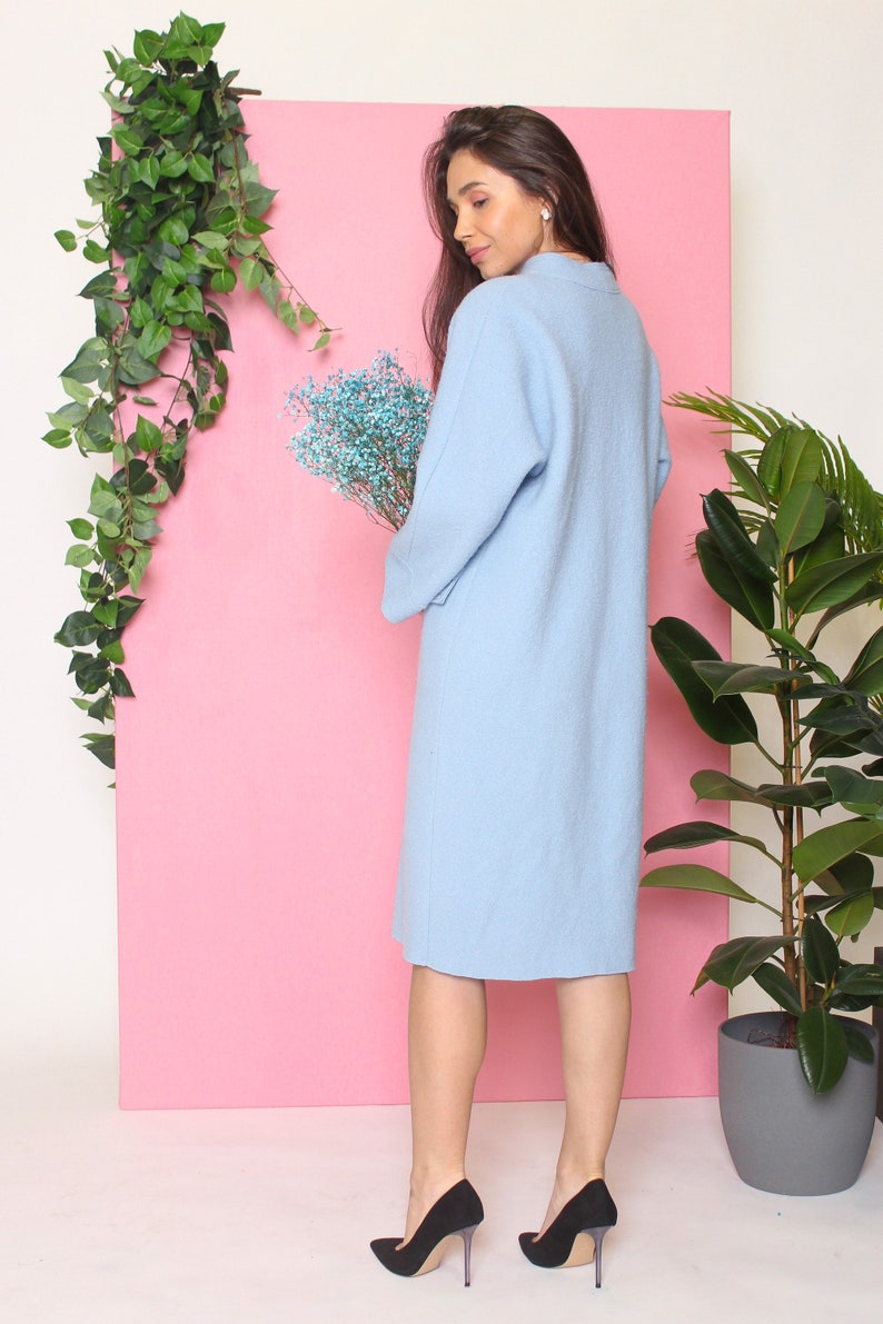 Boiled wool dress, winter dress, light blue dress, minimalist, long sleeve dress, midi dress, womens clothing, office dress image 3