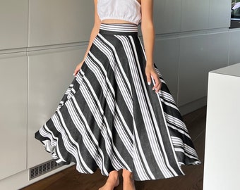 Linen wrap skirt, striped skirt, maxi skirt, boho skirt, bohemian skirt, cottagecore skirt, handmade skirt, fall skirt, KARINA skirt