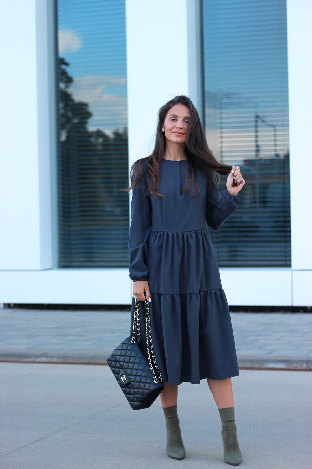 Wool Dress Winter Dress Fit and Flare Dress Winter Etsy