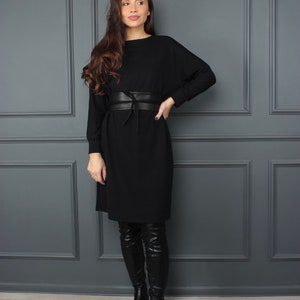Casual black dress, black dresses for women, little black dress, long sleeve dress, winter minimalist dress, wide belt OLIVIA dress image 7