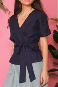 Linen wrap top, bell sleeve top, linen kimono top, linen wrap crop top, wrapped top, linen wrapped blouse, linen wear, linen top STEFANY product logo