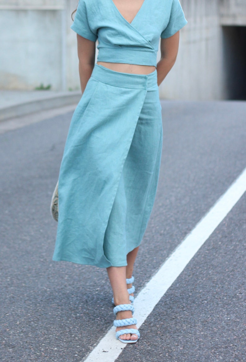 Linen wrap skirt, long skirt, linen clothing, aline skirt, midi skirt, two piece set skirt linen, summer KIM skirt image 6