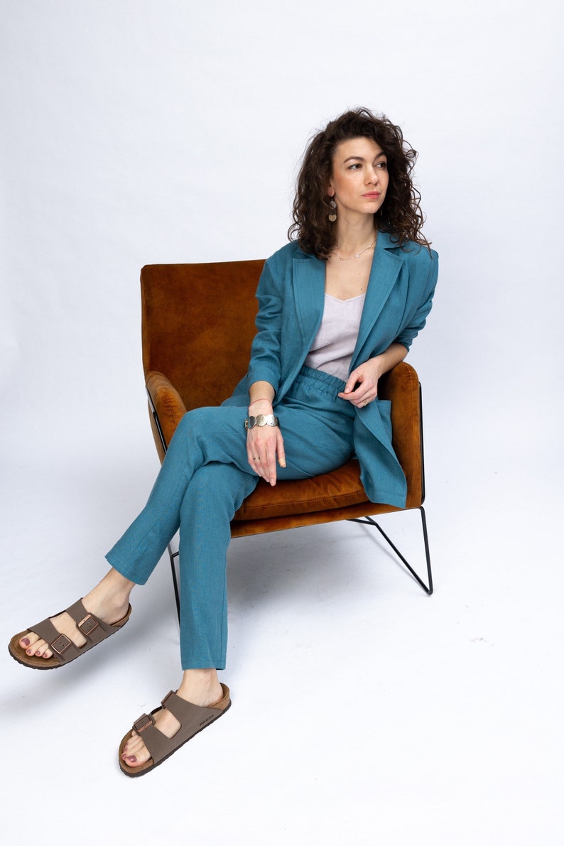 Linen suit women, linen 2 piece set, linen elastic waist pants, linen pants, linen trousers, linen blazer, TRACY suit image 1