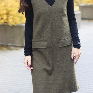 Winter wool dress, boiled wool, green dress, sleeveless dress, shift dress, winter dress, minimalist, short dress, handmade BERTA dress image 3