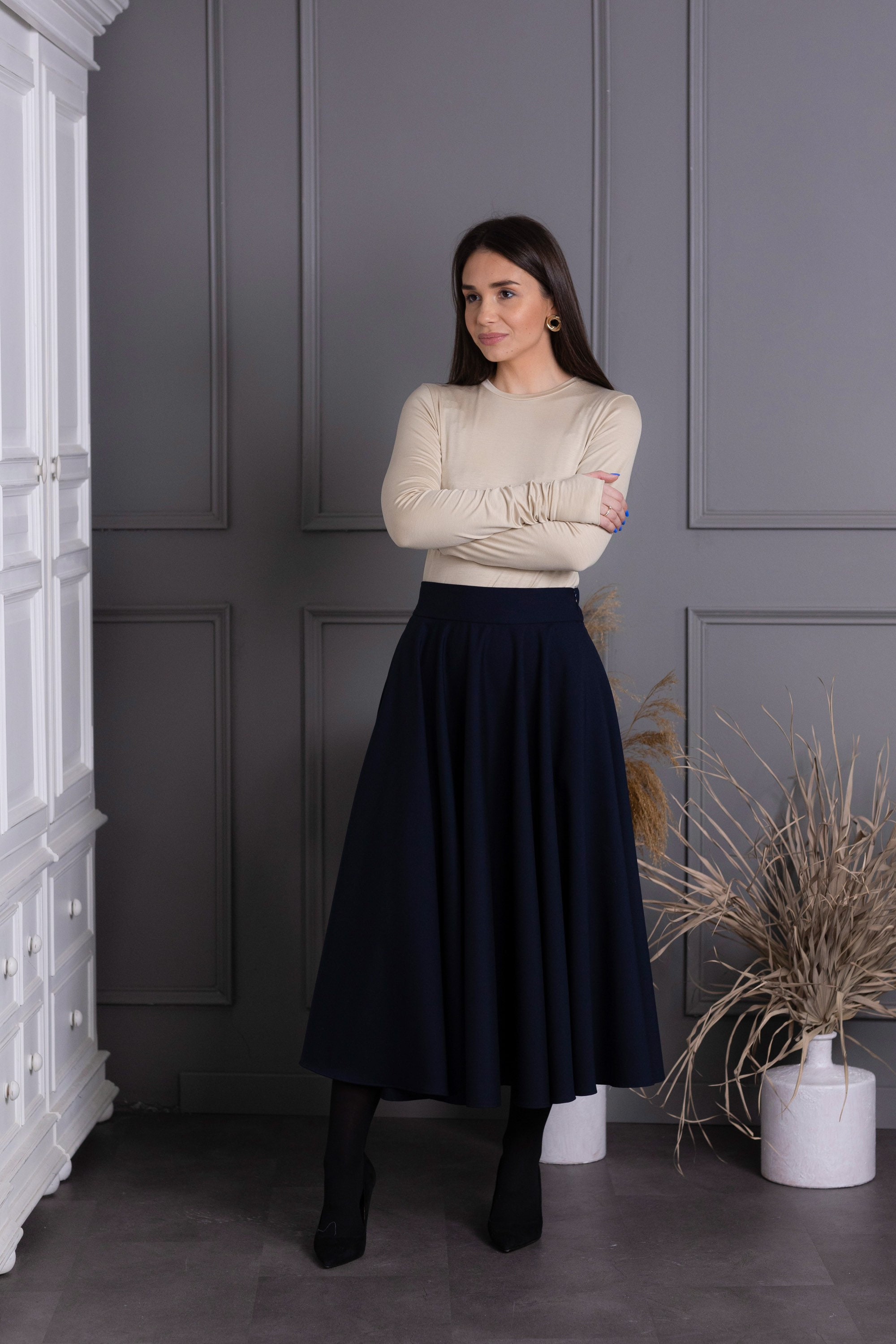 Cordrock Damen A-Linie - Winter Minirock Hohe Taille Retro