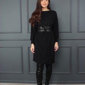 Casual black dress, black dresses for women, little black dress, long sleeve dress, winter minimalist dress, wide belt OLIVIA dress image 6