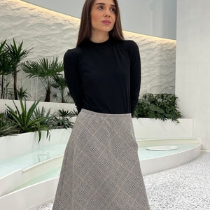 Plaid skirt, gray skirt, wool skirt, boho skirt, aline skirt, knee length skirt, formal skirt, elegant AMBER skirt, minimalist, spring image 5