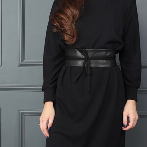 Casual black dress, black dresses for women, little black dress, long sleeve dress, winter minimalist dress, wide belt OLIVIA dress image 8