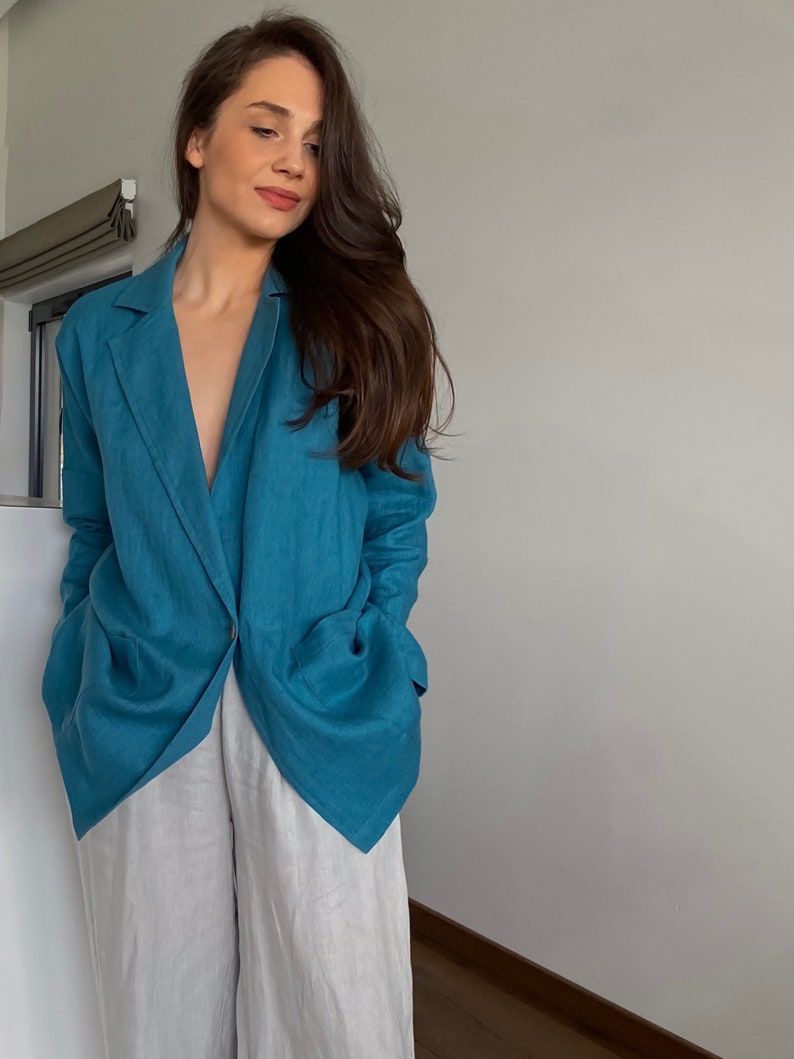 Linen blazer women, oversized blazer, jacket women, formal blue jacket, linen clothing, summer blazer, linen cardigan, womens blazer CLAIR image 5