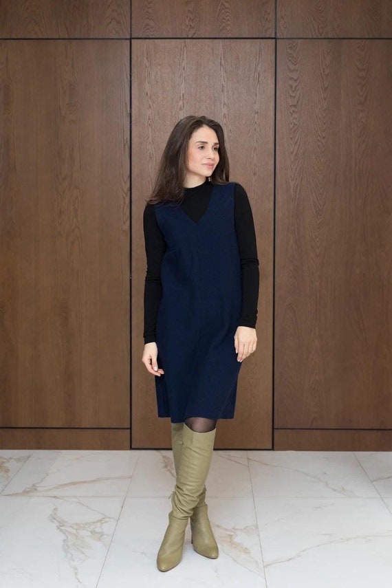Boiled Wool Dress, Winter Wool Dress, Sea Dress, Sleeveless Dress - Main Image