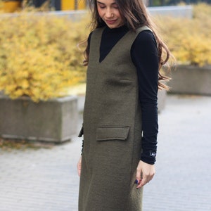Winter wool dress, boiled wool, green dress, sleeveless dress, shift dress, winter dress, minimalist, short dress, handmade BERTA dress image 4