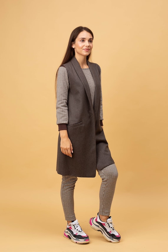 Women wool vest, oversized warm vest, wool clothing, brown long vest, sleeveless coat, button closure CLAUDIA vest
