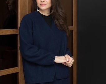 Boiled wool jacket, deep blue cardigan, oversized jacket, warm cardigan, 100 wool, blue jacket, MARY cardigan