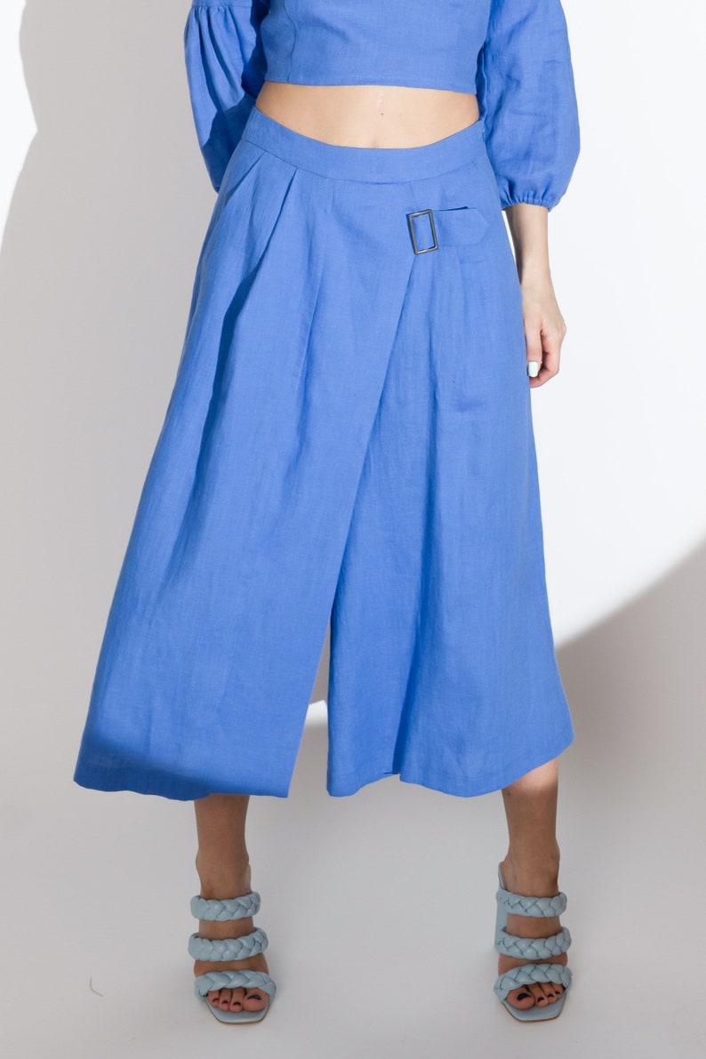 Linen gaucho pants for women, flare pants, capris, crop pants, linen summer trousers, culottes, wide leg pants, boho pants STILA image 2