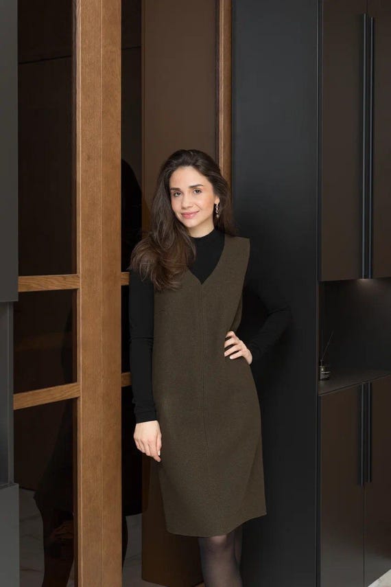 Wool Midi Dress, Winter Dress, Sleeveless Dress, Shift Dress, Women Dress,  Wool Dress Women, Khaki Dress, Short Dress, Wool VERA Dress