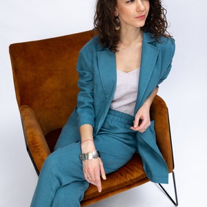 Linen suit women, linen 2 piece set, linen elastic waist pants, linen pants, linen trousers, linen blazer, TRACY suit image 7