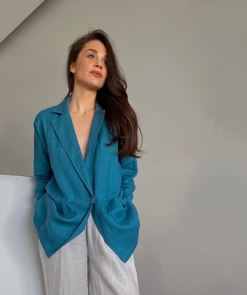 Linen blazer women, oversized blazer, jacket women, formal blue jacket, linen clothing, summer blazer, linen cardigan, womens blazer CLAIR image 6