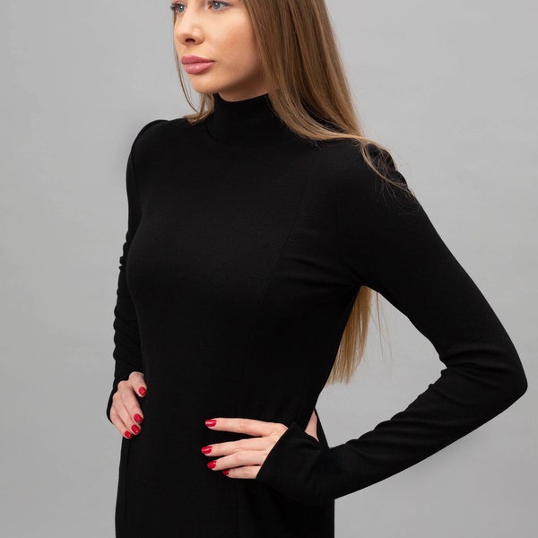 Black long dress, long sleeved maxi dress, elegant womens dresses, goth dress, casual  pencil dress, women’s dresses, AGNE dress