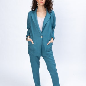Linen suit women, linen 2 piece set, linen elastic waist pants, linen pants, linen trousers, linen blazer, TRACY suit image 3