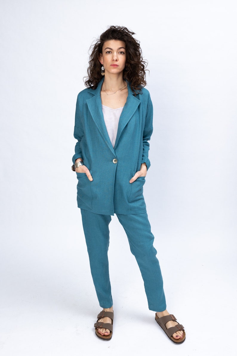 Linen suit women, linen 2 piece set, linen elastic waist pants, linen pants, linen trousers, linen blazer, TRACY suit image 3