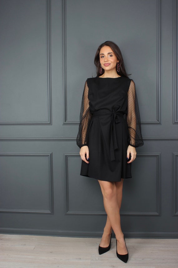 Clam Laan adopteren Kleine zwarte jurk wol mini jurk feestjurk cocktail - Etsy Nederland