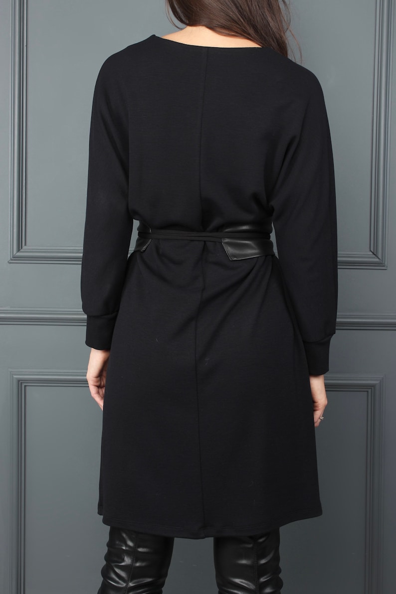 Casual black dress, black dresses for women, little black dress, long sleeve dress, winter minimalist dress, wide belt OLIVIA dress image 9