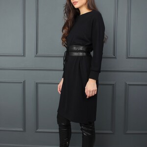 Casual black dress, black dresses for women, little black dress, long sleeve dress, winter minimalist dress, wide belt OLIVIA dress image 3