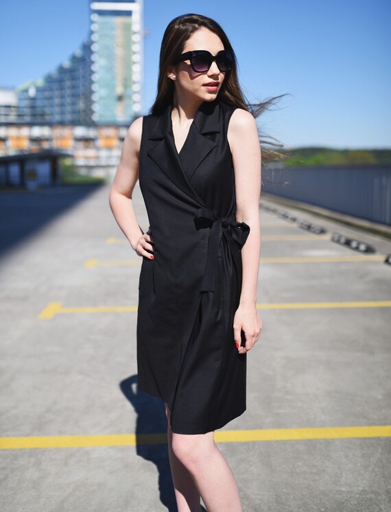 black dress with kimono cardigan