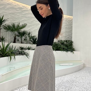 Plaid skirt, gray skirt, wool skirt, boho skirt, aline skirt, knee length skirt, formal skirt, elegant AMBER skirt, minimalist, spring image 4