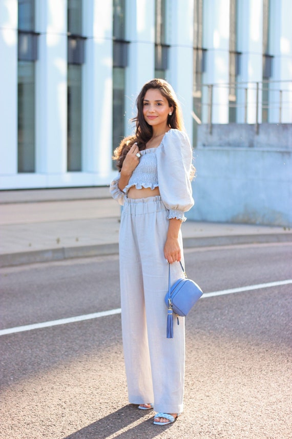 Adelaide Two Piece Set Crop Top And Wide Leg Pants Set In