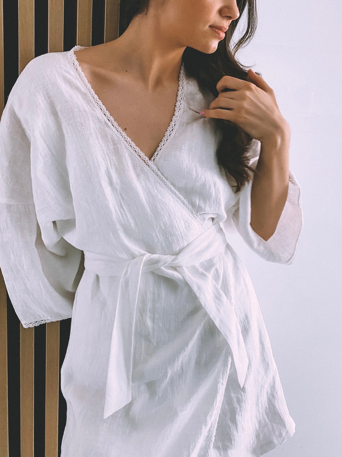 Linen x Cotton White Robe Short main image 1