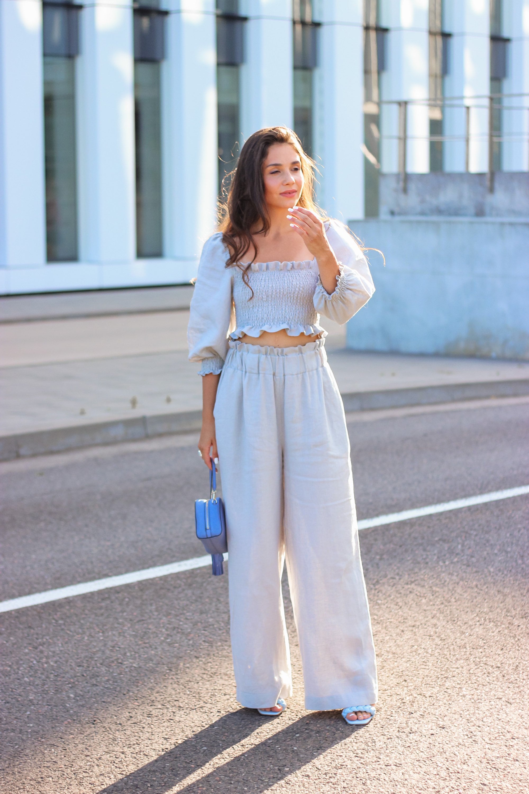 Two Piece Linen Set, Linen Palazzo Pants and Linen Crop Top