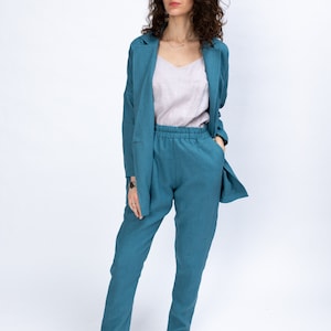 Linen suit women, linen 2 piece set, linen elastic waist pants, linen pants, linen trousers, linen blazer, TRACY suit image 6