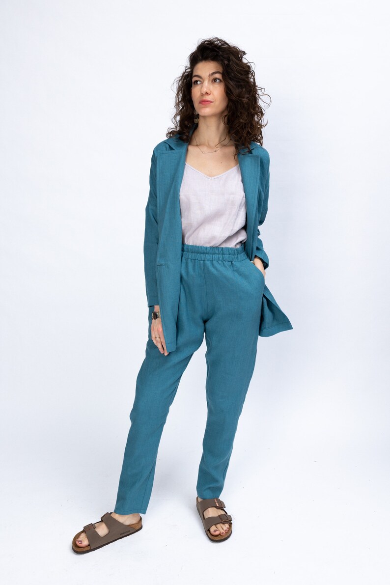 Linen suit women, linen 2 piece set, linen elastic waist pants, linen pants, linen trousers, linen blazer, TRACY suit image 6